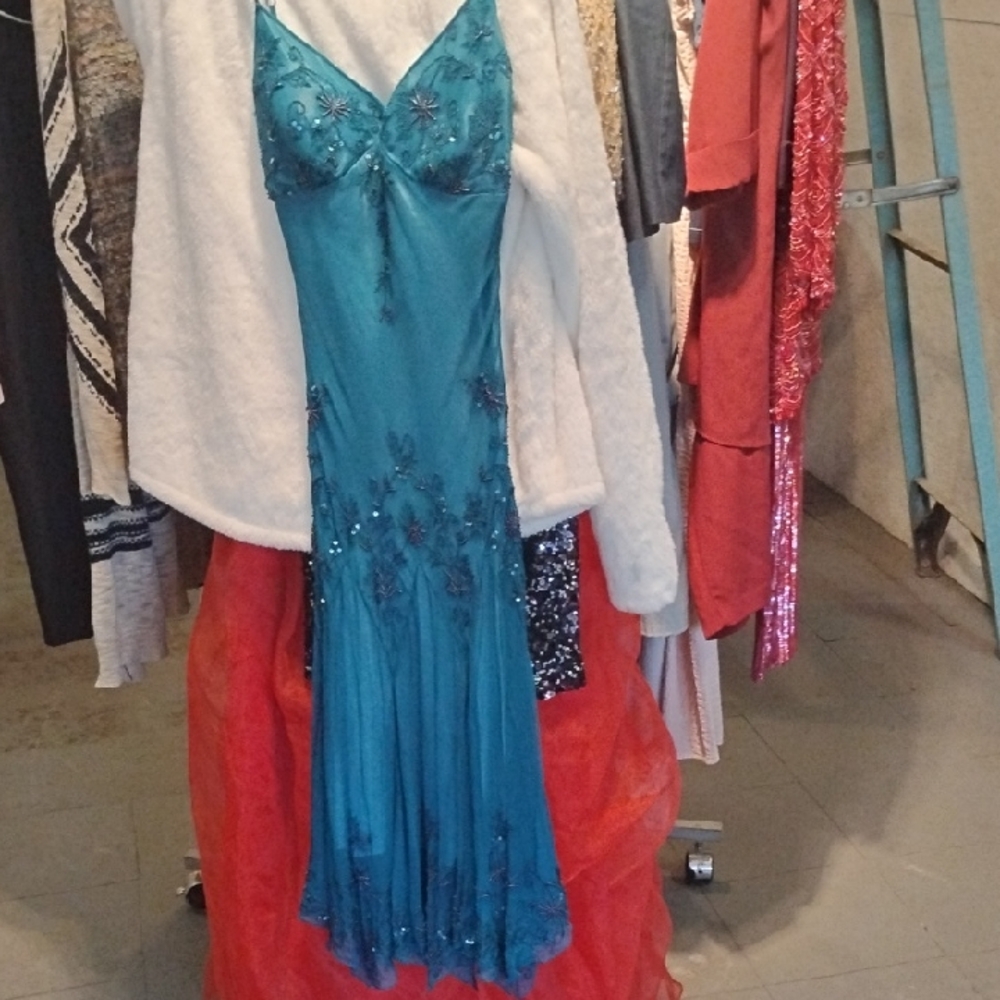 Papelle Slip Dress -Elegant Teal Evening Dress